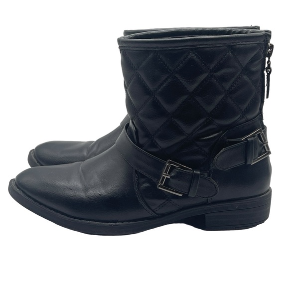 Naturalizer Quilted Black Moto Ankle Boots Booties Double Buckle Zipper Back - Picture 4 of 11
